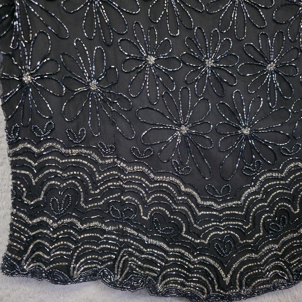 Vintage Papell Boutique Evening Top Womens L Black Silk Beaded Formal Glam Party - Picture 13 of 16